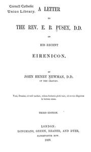 Cover of: A letter to the Rev. E.B. Pusey, D.D., on his recent Eirenicon by John Henry Newman