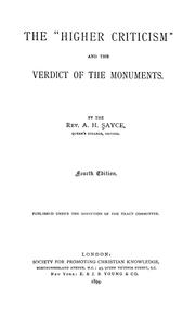 Cover of: The "higher criticism" and the verdict of the monuments