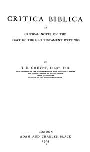 Cover of: Critica biblica: or, Critical notes on the text of the Old Testament writings