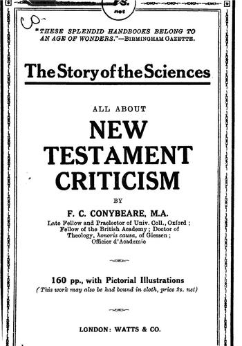 History of New Testament criticism by F. C. Conybeare
