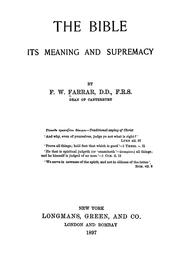 Cover of: The Bible : its meaning and supremacy