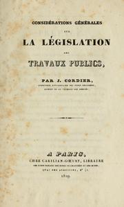 Cover of: Considérations gérales sur la législation des travaux publics