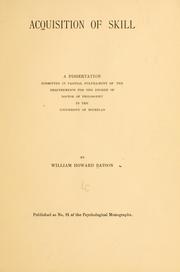 Cover of: Acquisition of skill ...