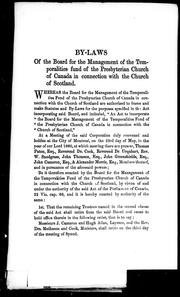 By-laws of the Board for the Management of the Temporalities Fund of the Presbyterian Church of Canada in connection with the Church of Scotland