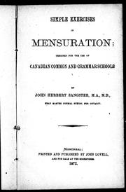 Cover of: Simple exercises in mensuration: designed for the use of Canadian common and grammar schools