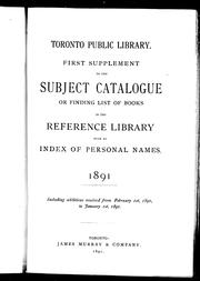 Cover of: First supplement to the subject catalogue or finding list of books in the reference library by Toronto Public Library, Toronto Public Library.