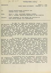 Memorandum dated 6 March 1986 re the first amendment to the report and decision on post office square 121a corporation