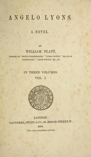 Cover of: Angelo Lyons. A novel by PLATT, William Novelist.