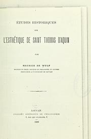 Cover of: Études historiques sur l'esthétique de saint Thomas d'Aquin