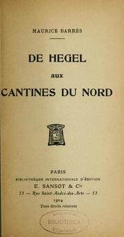 Cover of: De Hegel aux cantines du nord.