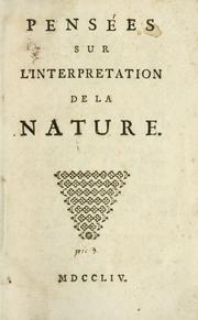 Cover of: Pensées sur l'interpretation de la nature. by Denis Diderot
