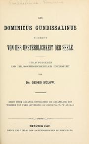 Cover of: Des Dominicus Gundissalinus schrift Von der unsterblichkeit der Seele