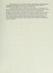 Cover of: Index to special reports: authorized by the General Court, Commonwealth of Massachusetts, January 1994 to December 2005
