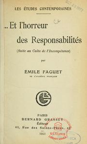 Cover of: Et l'horreur des responsabilités (suite au culte de l'incompétence)