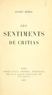 Cover of: Les sentiments de Critias.