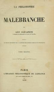 Cover of: La philosophie de Malebranche.