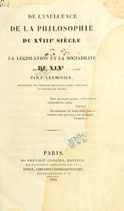 Cover of: De l'influence de  la philosophie du xviiie siècle sur la législation et la sociabilité du XIXe