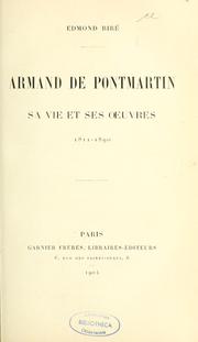 Cover of: Armand de Pontmartin: sa vie et ses oeuvres, 1811-1890