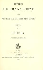 Cover of: Lettres.: Rassemblées et éditées par La Mara.