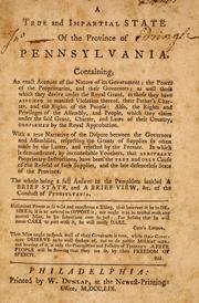 Cover of: A true and impartial state of the province of Pennsylvania. by 