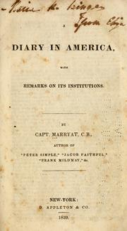 Cover of: A diary in America: with remarks on its institutions