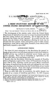 Cover of: A brief statutory history of the United States Department of Agriculture