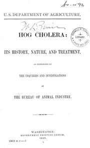 Cover of: Hog cholera; its history, nature, and treatment