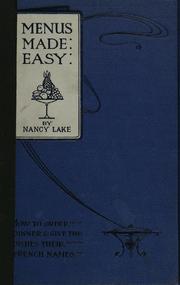 Cover of: Menus made easy by Nancy Lake