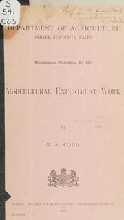 Cover of: Agricultural experiment work.