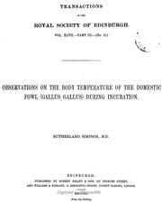 Cover of: Observations on the body temperature of the domestic fowl (Gallus Gallus) during incubation