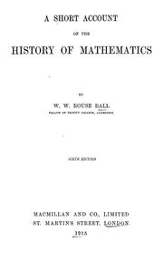 Cover of: A short account of the history of mathematics