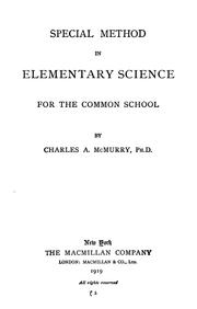 Cover of: Special method in elementary science for the common school