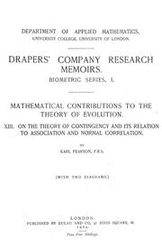 Cover of: On the theory of contingency and its relation to association and normal correlation