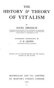 Cover of: The history and theory of vitalism