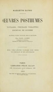 Cover of: Oeuvres posthumes by Augustin Guyau