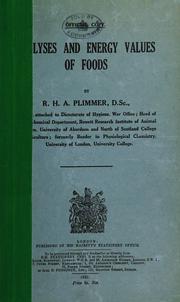 Cover of: Analyses and energy values of foods