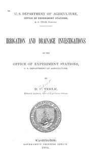 Cover of: Irrigation and drainage investigations of the Office of Experiment Stations: U. S. Dept. of Agriculture