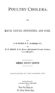 Cover of: Poultry cholera: its cause, nature, prevention, and cure