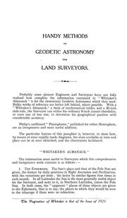 Handy methods of geodetic astronomy for land surveyors by Theodore Graham Gribble