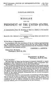 Cover of: Consular service: Message from the President of the United States transmitting a communication from the Secretary of State in relation to theconsular service