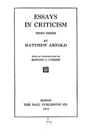 Cover of: Essays in criticism by Matthew Arnold