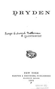 Cover of: Dryden by Saintsbury, George