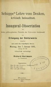 Cover of: Schuppe's Lehre vom Denken, kritisch beleuchtet.: Von Richard Herrmann.