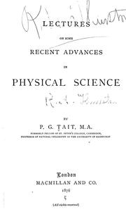 Cover of: Lectures on some recent advances in physical science