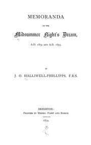 Cover of: Memoranda on the Midsummer night's dream, A.D. 1879 and A.D. 1855