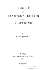 Cover of: Records of Tennyson, Ruskin and Browning by Anne Thackeray Ritchie