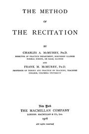 Cover of: The method of the recitation by Charles Alexander McMurry