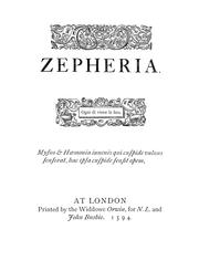 Cover of: Zepheria: Reprinted from the original edition of 1594