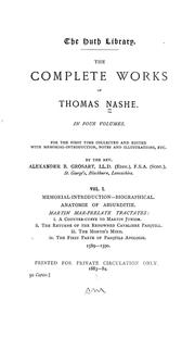 Cover of: The complete works of Thomas Nashe by Nash, Thomas