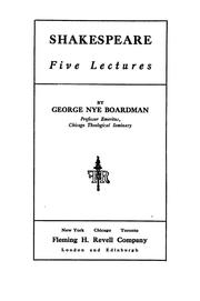 Cover of: Shakespeare: five lectures